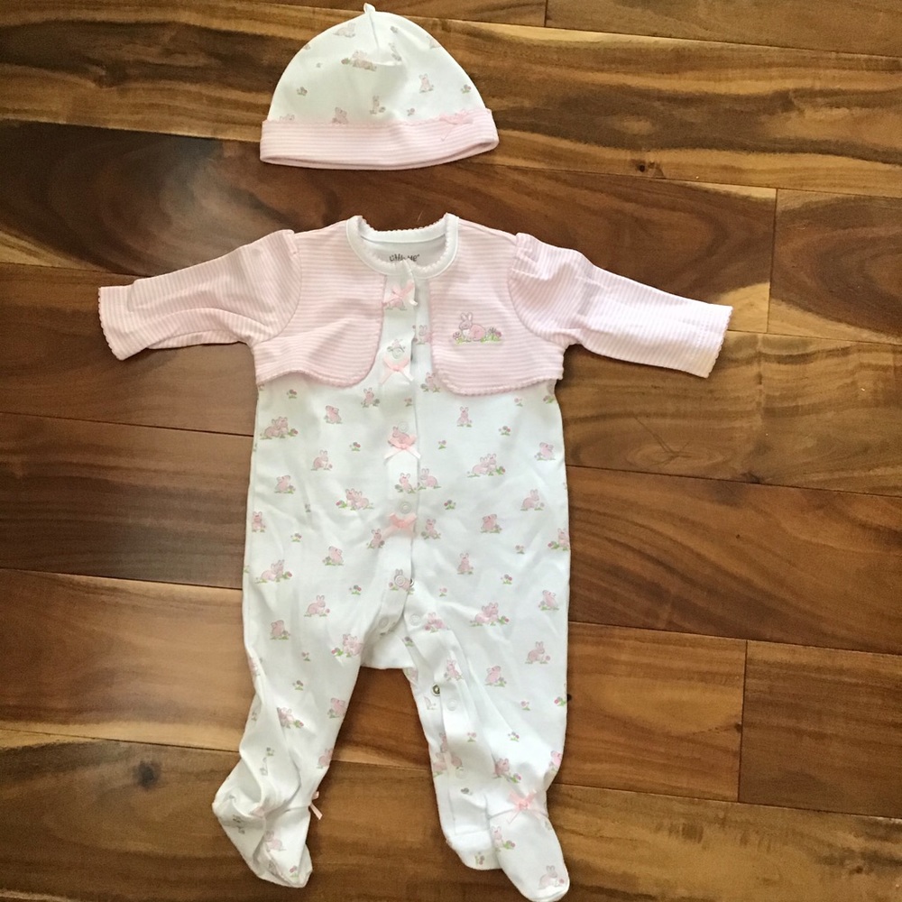 Little me baby girl footed bunny outfit. EUC.
